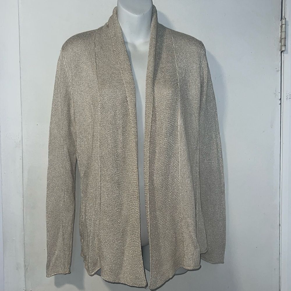 EILEEN FISHER Beige Silk Blend Knit Open Front Cardigan-S